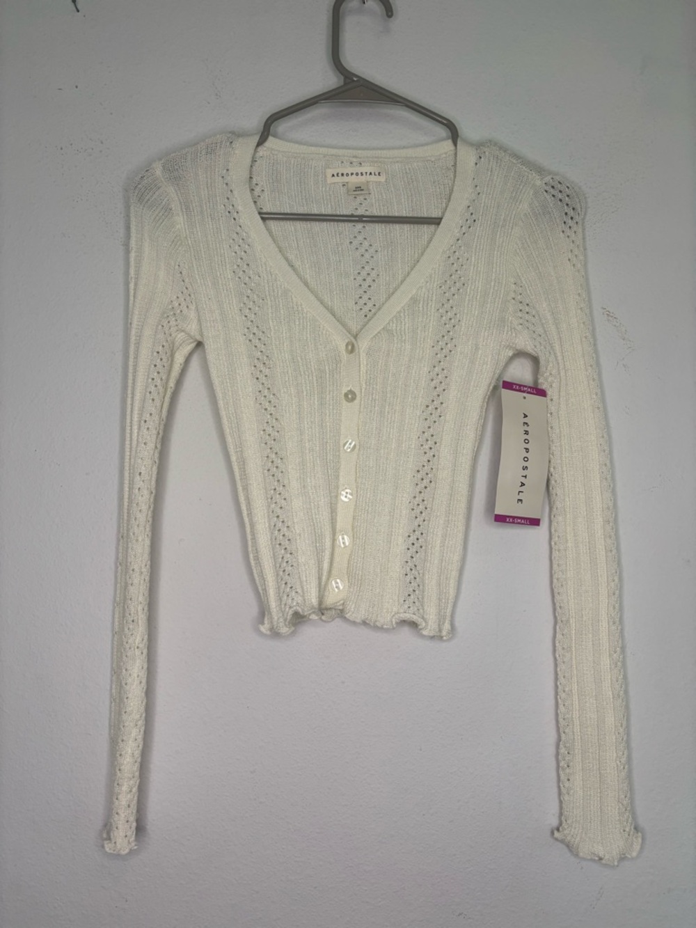 AEROPOSTALE NWT IVORY LACE BUTTON UP LONG SLEEVE CARDIGAN SZ XXSMALL